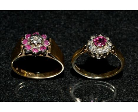 A diamond and pink tourmaline cluster ring, central pink tourmaline surrounded by a band of eight illusion set round cut diam