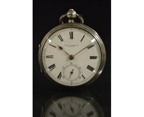 A Victorian silver open face pocket watch, John Forrest, London, Chronometer maker to the Admiralty, white enamel dial, Roman