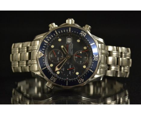 Omega - a gentleman's Seamaster Professional 300M Chronograph bracelet watch, blue wavy dial, with luminous dot hour markers,