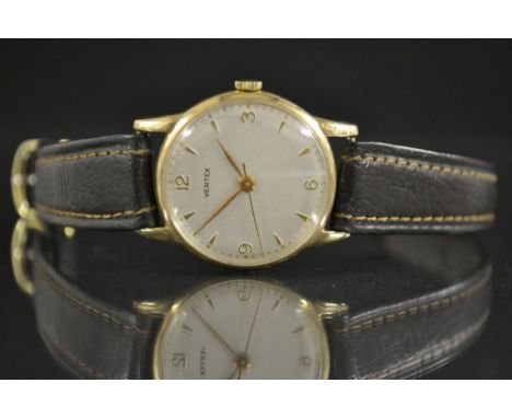 Vertex - a vintage gentleman's gold cased dress wristwatch, circular case, silvered dial, quartered Arabic numerals, arrow ba