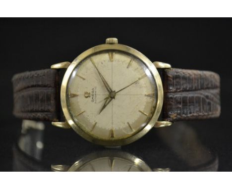 Omega - a Vintage automatic gold cased wristwatch, two tone Target dial, quartered arrow and block batons,  minute track, cen