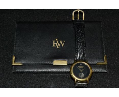 Raymond Weil - a gold plated 9808 dress watch, black dial, single round cut diamond as a 12 O'clock marker, subsidiary second