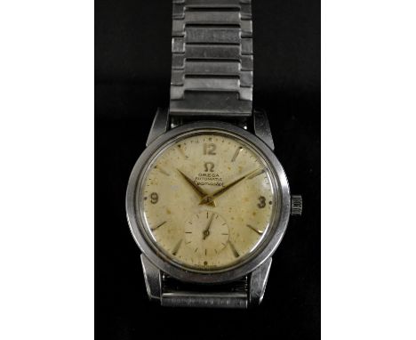 Omega - a vintage 1950s Seamaster automatic wristwatch, silvered dial, quartered Arabic numerals and arrow batons, minute tra