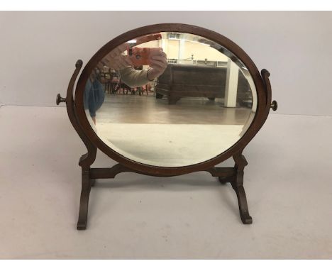 Antique Furniture, 19th century oval table top bevel glass vanity mirror approximately 55 x 52cm 