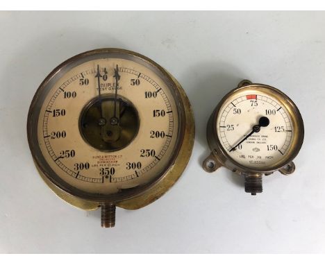 Railway interest Memorabilia,  large Brass  DUPLEX Pressure Gauge, Hutton & Mitton Ltd  Birmingham, stamped GWR 5693 to rever