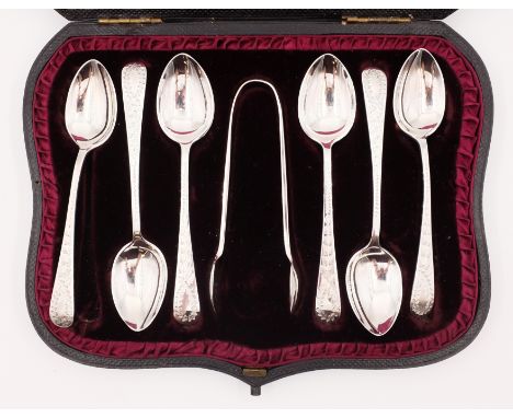 Set of six Victorian silver coffee spoons bright cut foliate decoration by Lee & Wigfull Sheffield 1891 in original case appr