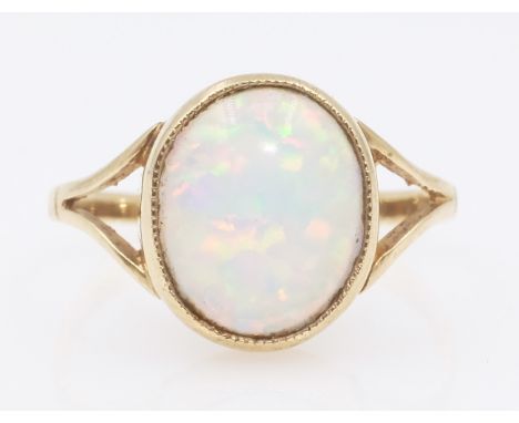 Gold rim set opal ring hallmarked 9ct   Condition Report  size R2gm Click here for further images, condition, auction times &