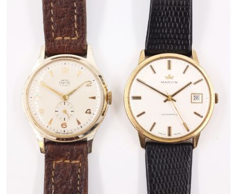 Marvin Swiss 9ct gold automatic wristwatch 1975 and a Smith's Empire manual wristwatch   Condition Report  both ticking away 