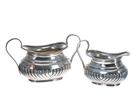 Victorian silver twin-handled sucrier and cream jug&nbsp;of half reeded form, maker Samuel Walton Smith, London 1894, sucrier