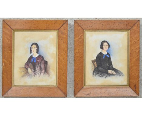 English School (19th century) - portrait of a young a lady seated holding a letter or document in her right hand, also a comp