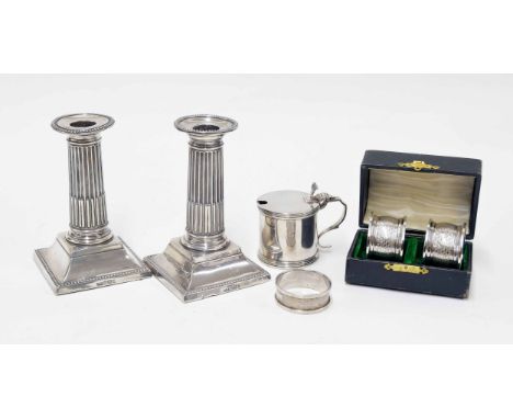 Pair of Victorian&nbsp;reeded&nbsp;silver candlesticks, maker Harrison Brothers &amp; Howson, Sheffield 1898, 5" high (filled