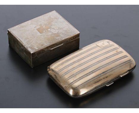 Silver engine turned rectangular box with a wooden interior, maker Harman Brothers,&nbsp;Birmingham 1952, 3.25" wide; also wi