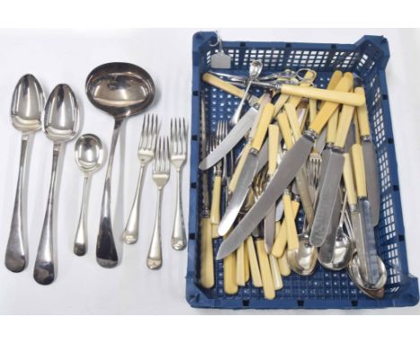 Collection of silver plated and stainless steel flatware,&nbsp;including good James Deakin &amp; Sons plated ladle, pair of s