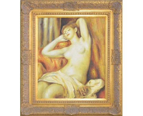 After The Antique (20th/21st century -&nbsp;portrait of a seated female nude, processed oil on canvas, 24" x 20" ** Possibly 