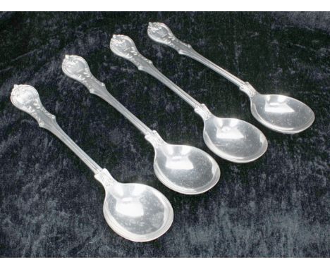 Four silver soup spoons, with eagle crested handles, maker William Hutton &amp; Sons, Sheffield 1928, 8" long, 11.6oz t (4) 