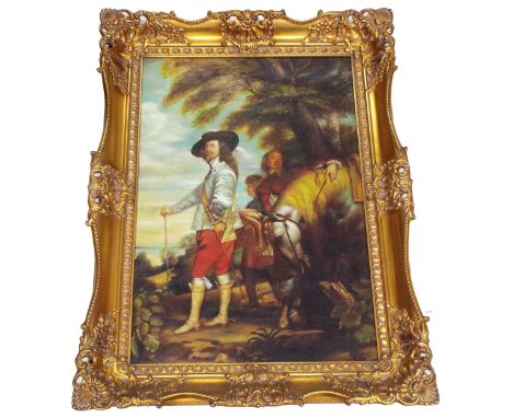 After Sir Anthony van Dyck (20th/21st century) -&nbsp;portrait of Charles I and his horse, with attendants standing beside a 