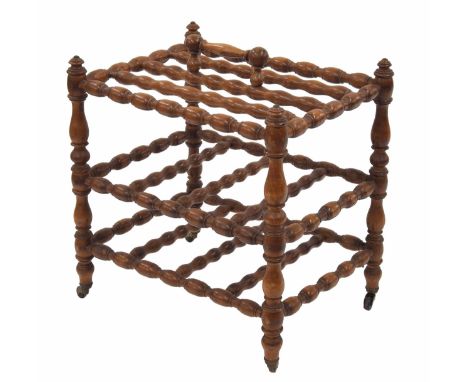 Victorian bobbin turned Canterbury, with turned supports and divisions, 18" wide, 14" deep, 20" high 