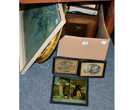 A quantity of pictures and prints to include portrait engravings, an Italian coastal landscape, a print after Vernon Ward and