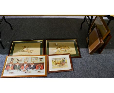 After Basil Nightingale (20th century), ''Mostly Water'' together with a collection of hunting prints (qty)