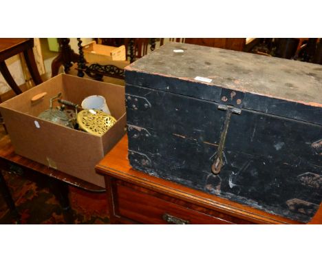 A chest of tools and some assorted metalware