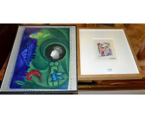 After Pablo Picasso (1881-1973) Faune et marin, lithograph, together with a print after Marc Chagall (2)  