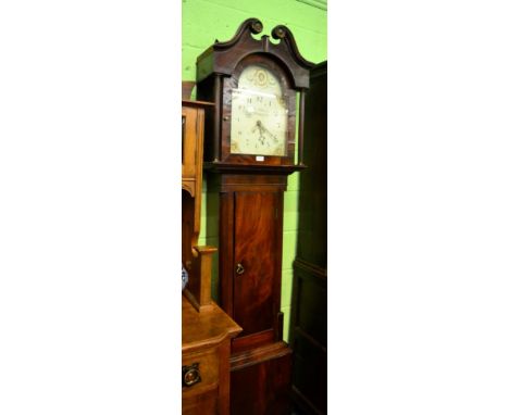 A mahogany longcase clock, the painted arch dial signed Tho Pattinson, Winton