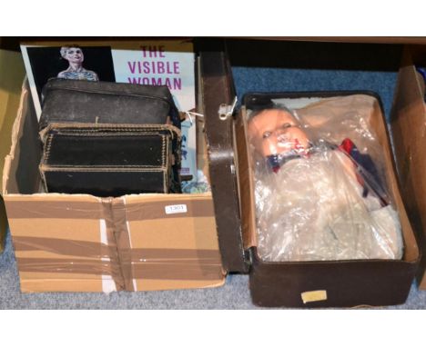 A doll by HW, composite head; together with 'The Visible Woman', boxed assembly list; together with two vintage suitcases con