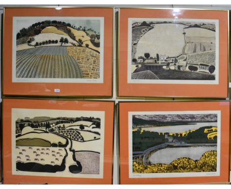 Graham Clarke (b.1941) ''Chalk Hills'', signed and inscribed lithograph, together with three further by the same hand ''Hill 