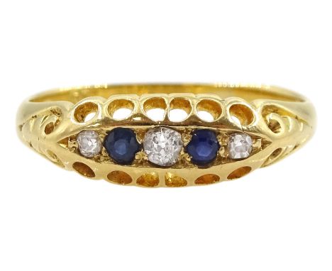 Early 20th century 18ct gold five stone old cut diamond and sapphire ring, hallmarkedCondition Report:Approx 2.28gm, size N, 