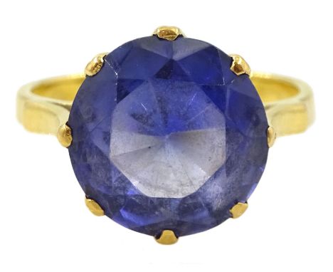 22ct gold single stone synthetic sapphire ringCondition Report:Approx 5.25gm, size N-O