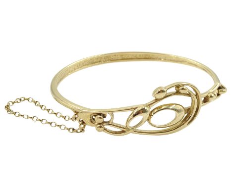 Scottish 9ct gold Art Nouveau style bangle by Ola M Gorie, Edinburgh 1996Condition Report:Approx 14.7gm, inner circumference 