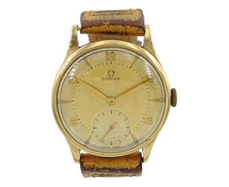 Omega gentleman's 9ct gold manual wind wristwatch, Cal. 30T2, case hallmarked Birmingham 1941, on tan leather strapCondition 