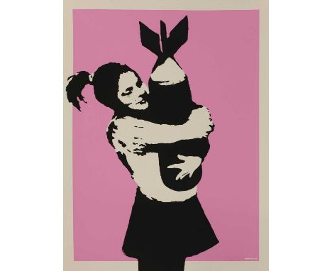 *After Banksy 'Bomb Hugger' screenprint in colours, with West Country Prince stamp, Banksy Copy, numbered 97/500 sheet 70 x 5