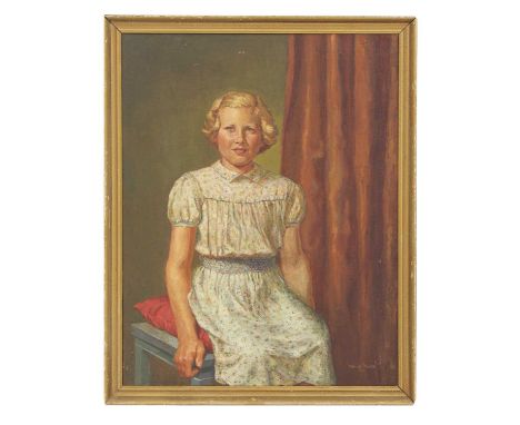 *Michael Noakes (1933-2018) Portrait of a young girl, seated three quarter length signed and dated 1953, oil on canvas 92 x 7