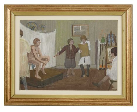 Constance Mary Hoopell (20th century) 'A life class' inscribed with title and 'Croydon School of Art, circa 1927' on label ve