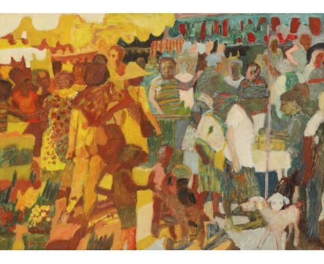 *Hans Schwarz (Austrian, 1922-2003) 'Market, Vallon Pont d'Arc' signed l.l., oil on board 91 x 123cm *Artist's Resale Right m