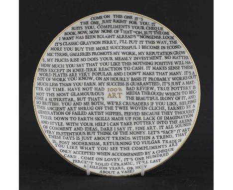 *Grayson Perry RA (b.1960) 100% Art Plate, 2020 fine china plate, with artist's seal printed to base, produced for The Holbur