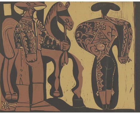 *After Pablo Picasso 'The Bullfighters' linocut, from the 1959 work, printed circa 2000 image 28 x 34cm with a certificate of