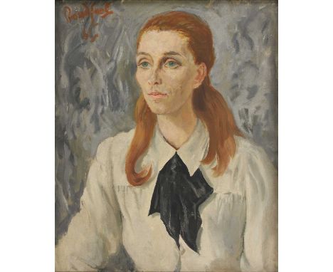 *James Proudfoot (1908-1971) Portrait of a woman, half length, in a white blouse signed and dated '65 u.l., oil on canvas 76 