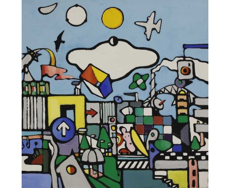 *Peter Denmark (1950-2014) Cityscape signed verso, acrylic on canvas 92 x 92cm, unframed *Artist's Resale Right may apply to 