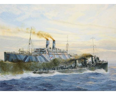 *Trevor Crocker (1934-1995) Two camouflaged warships underway oil on canvas board 51 x 61cm, unframed *Artist's Resale Right 