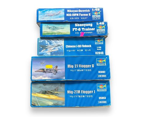 Trumpeter 1/48 Scale Aircraft Model Kits. Includes kits 02804, 02813, 02846, 05802 and 05803. Contents appear complete but un