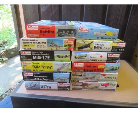 AZ Model 1/72nd scale aircraft unmade kits, generally excellent in good plus boxes, with range of WWII and post-war. Contents