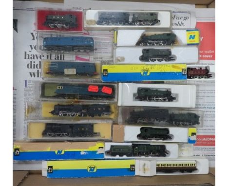 N gauge locomotives including LMS black 5041, GWR green 6998 Burton Agnes Hall, LMS black 4547, tanks (10), etc., range of Gr
