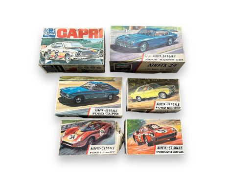 Airfix 1/32nd scale unmade car kits, with Ford Capri, Escort, MRC European Racing Capri No. 2-1013-125, Ford 3 Litre GT and F