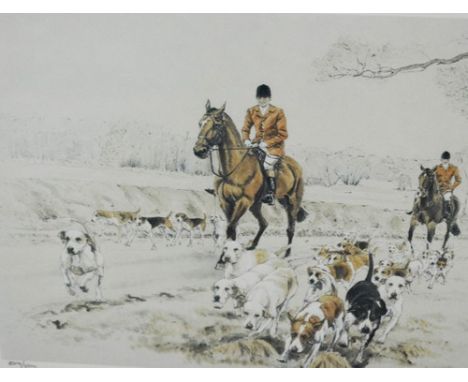 After Ross Goody, "Quorn at Twyford" and a companion print, "Away from Borough Hill", 25 x 36cms.