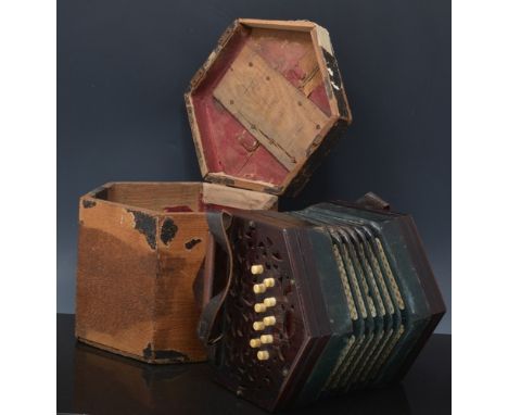 Victorian accordian, labelled "Chas Dawkins", twenty-one button, (boxed).