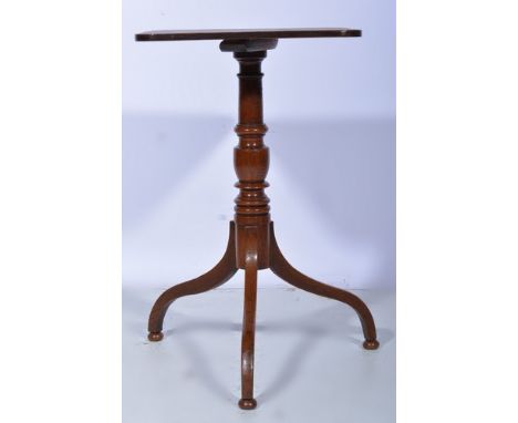 Oak pedestal table, rectangular top, ringed column, tripod legs, 48 x 44cms.