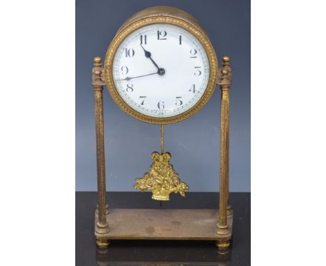 French brass-cased portico clock, white enamelled dial, 23cms and a brass carriage clock, (2).