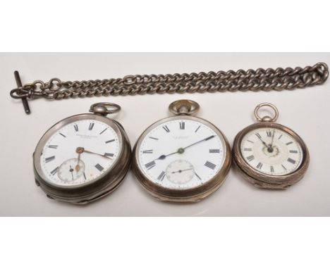 Victorian silver pocket watch, marked Chester 1885, white enamelled dial, signed G.H. Willis, Nantwich, Edwardian silver pock